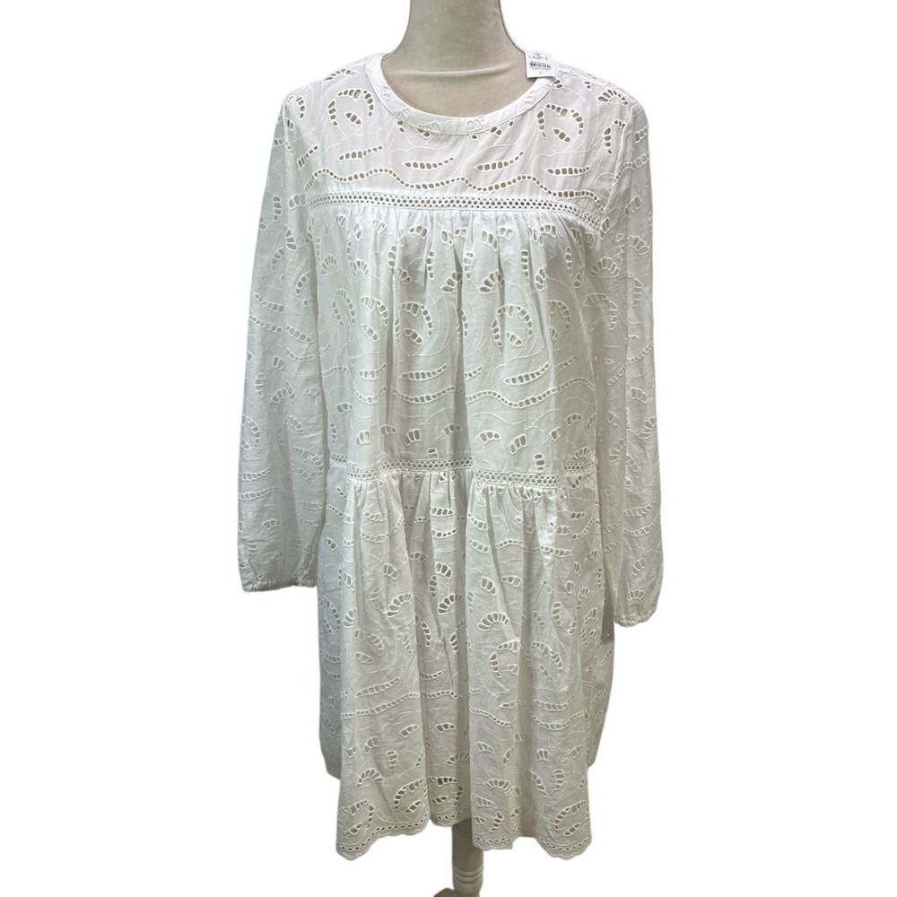 LOFT White Eyelet Long Sleeve Tiered Dress
